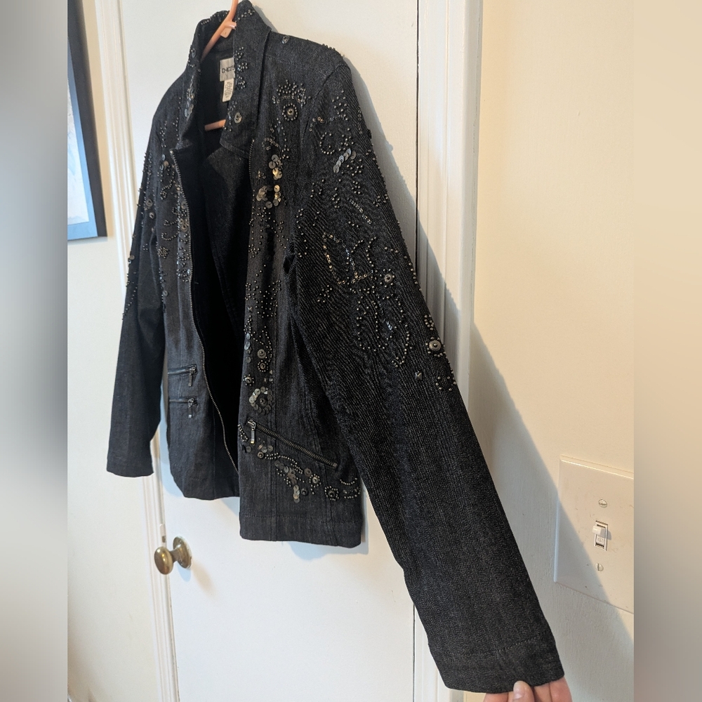 Chico's Vintage 90s Dark Jean Jacket with Embellishments - Picture 3 of 12